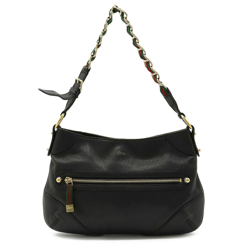 Gucci Sherry Chain Bag Shoulder Hobo Leather Black Green Red